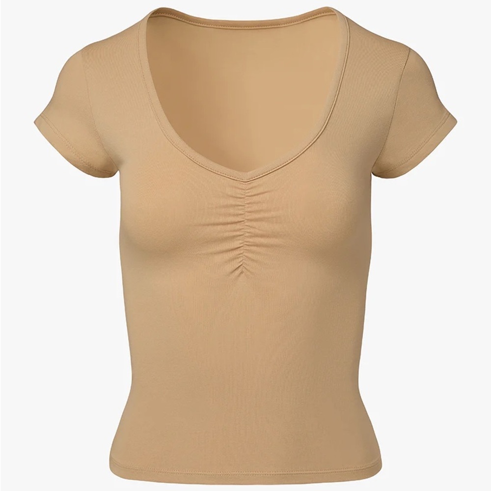 WeWoreWhat Rouched V neck Baby Tee Beige XS. NWT